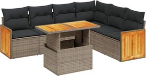 vidaXL 7 részes szürke polyrattan kerti ülőgarnitúra párnákkal