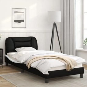 fekete és fehér műbőr ágykeret fejtámlával 90 x 200 cm