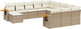 vidaXL 11 részes bézs polyrattan kerti ülőgarnitúra párnákkal