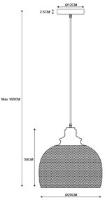 Lucide 43404/28/30 - Függeszték MESH 1xE27/60W/230V 28 cm