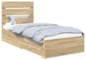 vidaXL Ágykeret fiókkal fejtámlával Sonoma tölgy 90 x 200 cm Faanyag
