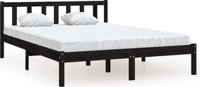 vidaXL Double fekete tömör fenyőfa ágykeret 135 x 190 cm
