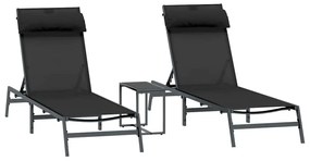 Napozóágyak asztallal 3 pcs Fekete és antracit 197 x 54 x 86 cm