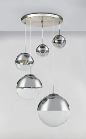 Globo 15851-5 Függeszték, nikkel matt, üveg átlátszó,króm, 5 gömb, DM: 2x15-20-25-35 cm, Foglalat típusa:5xE27 60W 230V