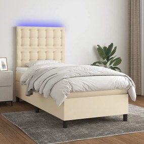 krémszínű szövet rugós és LED-es ágy matraccal 90x200 cm