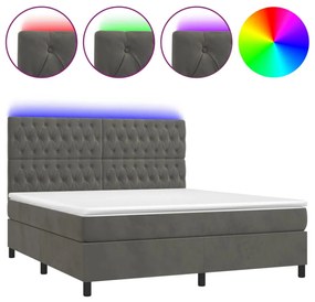 sötétszürke bársony rugós és LED-es ágy matraccal 180x200 cm
