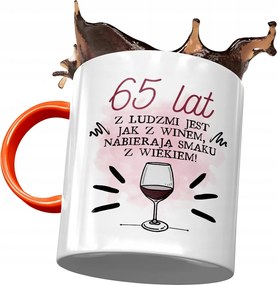 Narancssárga bögre Születésnapra 65 65-es 65-ös, fényképes nyomattal