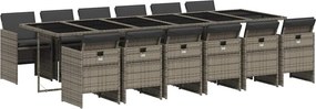 vidaXL 13 részes szürke polyrattan kerti ülőgarnitúra párnákkal