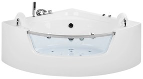 Fehér whirlpool masszázskád LED világítással 187 x 136 cm MANGLE Beliani