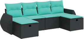 vidaXL 6 részes fekete polyrattan kerti ülőgarnitúra párnákkal