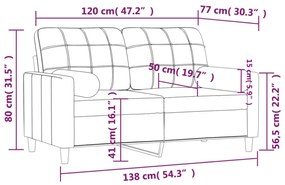 2 személyes krémszínű szövet kanapé díszpárnákkal 120 cm
