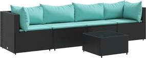 vidaXL 5 részes fekete polyrattan kerti ülőgarnitúra párnákkal