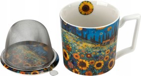 Porcelán bögre 450 ml-es Modern Sunflower Field befőzővel
