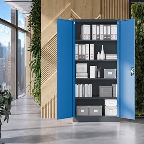 Fém iratszekrény JAN H, 900 x 1950 x 400 mm, antracit-kék