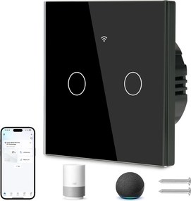 Intelligens WiFi fénykapcsoló, edzett üveg, érintőképernyős keret, fekete