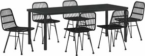 vidaXL Kert étkező szett 7 pcs Fekete Porszórt acél