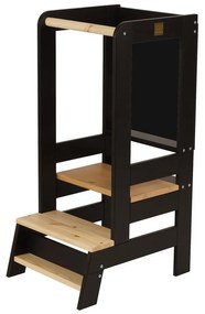 Fekete-natúr színű borovi fenyő tanulótorony Montessori – Meowbaby