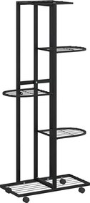 vidaXL 5-szintes fekete vas virágtartó állvány kerekekkel 44x23x100 cm
