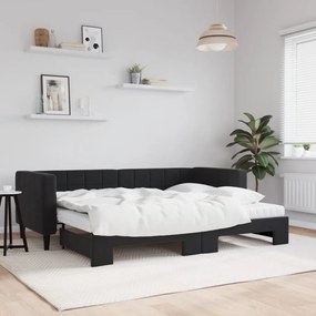fekete kihúzható bársony heverő matraccal 80 x 200 cm