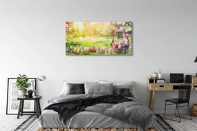 Üvegképek Kosár tojás virág rét 120x60cm