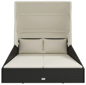 Fekete polyrattan napágy összecsukható tetővel 200x114x128 cm