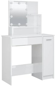 Magasfényű fehér fésülködőasztal LED-del 86,5 x 35 x 136 cm