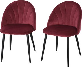 HOMCOM 2 darabos Étkezőszék Szett Konyhai Szék Bordó Bársony Fekete Fém Lábakkal Méretek: 52L x 54W x 79H cm | Aosom