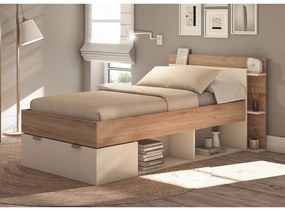 Fehér-natúr színű ágyneműtartós egyszemélyes ágy ágyrács nélkül, tölgyfa dekorral 90x200 cm Albo – Marckeric