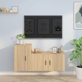 2-részes sonoma-tölgyszínű szerelt fa TV-szekrényszett