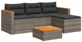 vidaXL 5 részes szürke polyrattan akácfa kerti ülőgarnitúra párnákkal