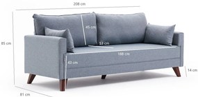 3 személyes kanapéágy Bella Soft Yataklı Üçlü Koltuk - Kék
