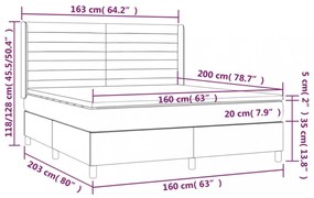 világosszürke bársony rugós és LED-es ágy matraccal 160x200 cm