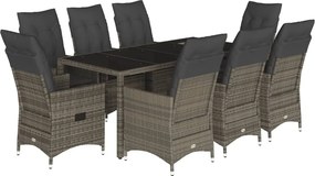 vidaXL 9 részes szürke polyrattan kerti étkezőgarnitúra párnával