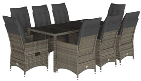 vidaXL 9 részes szürke polyrattan kerti étkezőgarnitúra párnával