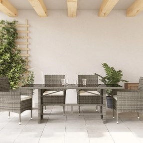 szürke polyrattan üveglapos kerti asztal 190 x 80 x 75 cm