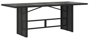 fekete polyrattan üveglapos kerti asztal 190 x 80 x 75 cm
