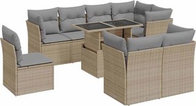 vidaXL 9 részes bézs polyrattan kerti ülőgarnitúra párnákkal