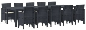 11 darabos Kerti Étkezőszett Párnákkal Antracit Polirattan, Kerti Asztal Antracit 150x100x73 cm Polirattan, Kerti Székek Párnákkal 2 db Antracit Polirattan, Kerti Székek Párnákkal 4 db Antracit Polirattan