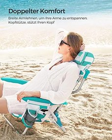 Strandszék, összecsukható kempingszék, hordozható kültéri szék, állítható háttámlával, zöld és fehér