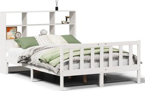 vidaXL fehér tömör fenyőfa könyvespolcos ágy matrac nélkül 160x200 cm