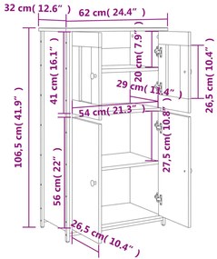 fekete szerelt fa magasszekrény 62 x 32 x 106,5 cm