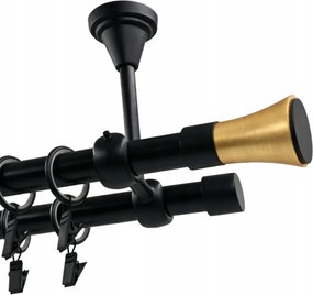Függönykarnis Dupla Fekete Fém Mennyezet 19+19 mm MIX Végzáró 320 cm