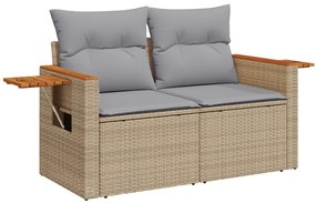 12 Darabos Kert Sofa Készlet Párnákkal Bézs Poli Rattan Akácia, 3 Darabos Kert Étkező Készlet Párnákkal Bézs Poli Rattan Akácia
