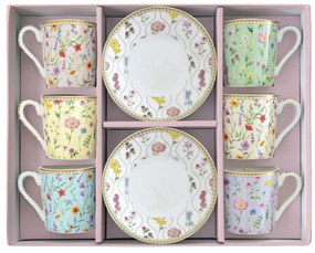 Virágos porcelán kávés csésze aljjal 6 db szett Coffee Mania Meadow Flowers