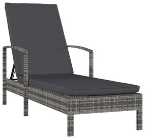 Szürke polyrattan karfás napozóágy