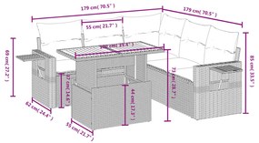 6 részes fekete polyrattan kerti ülőgarnitúra párnákkal