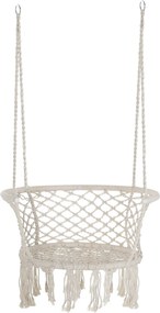 Outsunny Boho Chic Stílusú Kerti Hintaágy, Poliészter és Makramé Függő Szék Belső és Külső Használatra, Krém, 80x60x36cm | Aosom