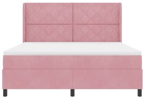 Boxspring Ágy Matrac &amp; LED Rózsaszín 180x200 cm Bársony
