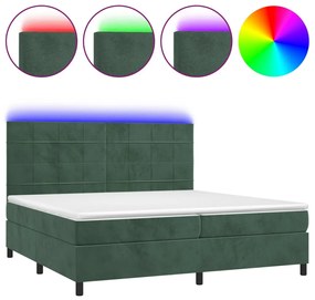 sötétzöld bársony rugós és LED-es ágy matraccal 200x200 cm