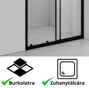 Stuxi Sydney Black 120 cm széles toló zuhanyajtó 6 mm vastag vízlepergető biztonsági üveggel, fekete elemekkel, 200 cm magas